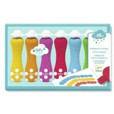 Djeco 6 Marqueurs Mousse - Feutres Bébé 18 Mois Et +