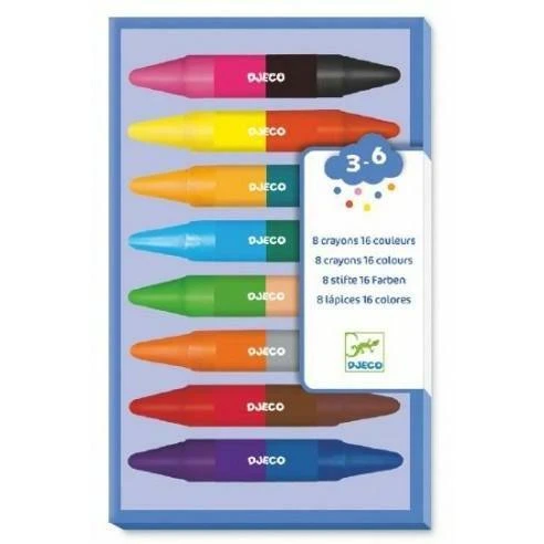 Djeco 8 Crayons De Cire Doubles Côtés