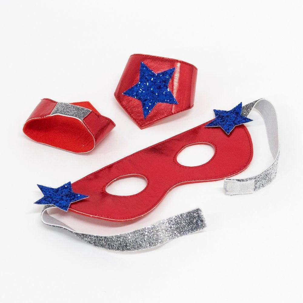 Meri-Meri Kit Super Héro(ïne) Bleu Avec Cape, Masque Et Poignets - Déguisement Enfant 3-6 Ans – Image 2