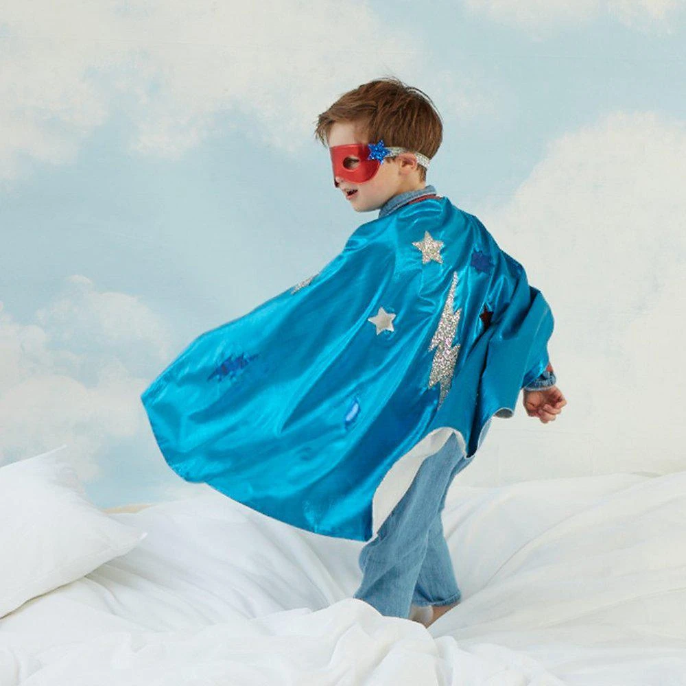 Meri-Meri Kit Super Héro(ïne) Bleu Avec Cape, Masque Et Poignets - Déguisement Enfant 3-6 Ans – Image 4