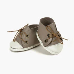 Baskets à Lacets En Cuir Couleur Taupe - Accessoire Pour Poupée Et Poupon
