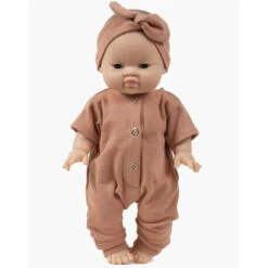 Combinaison Lili Et Son Headband En Molleton Couleur Cassonade - Vêtement Pour Poupée Et Poupon