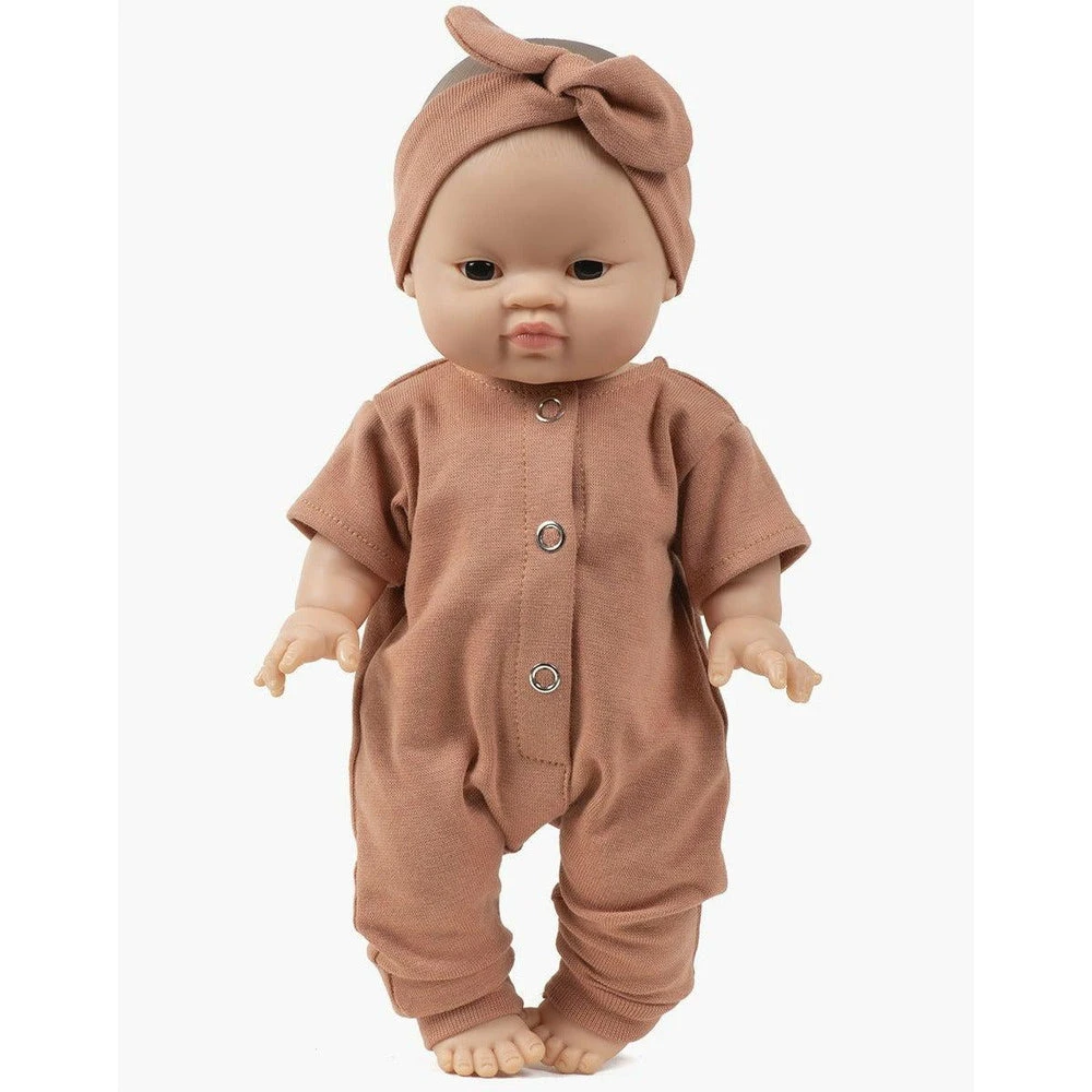 Combinaison Lili Et Son Headband En Molleton Couleur Cassonade - Vêtement Pour Poupée Et Poupon