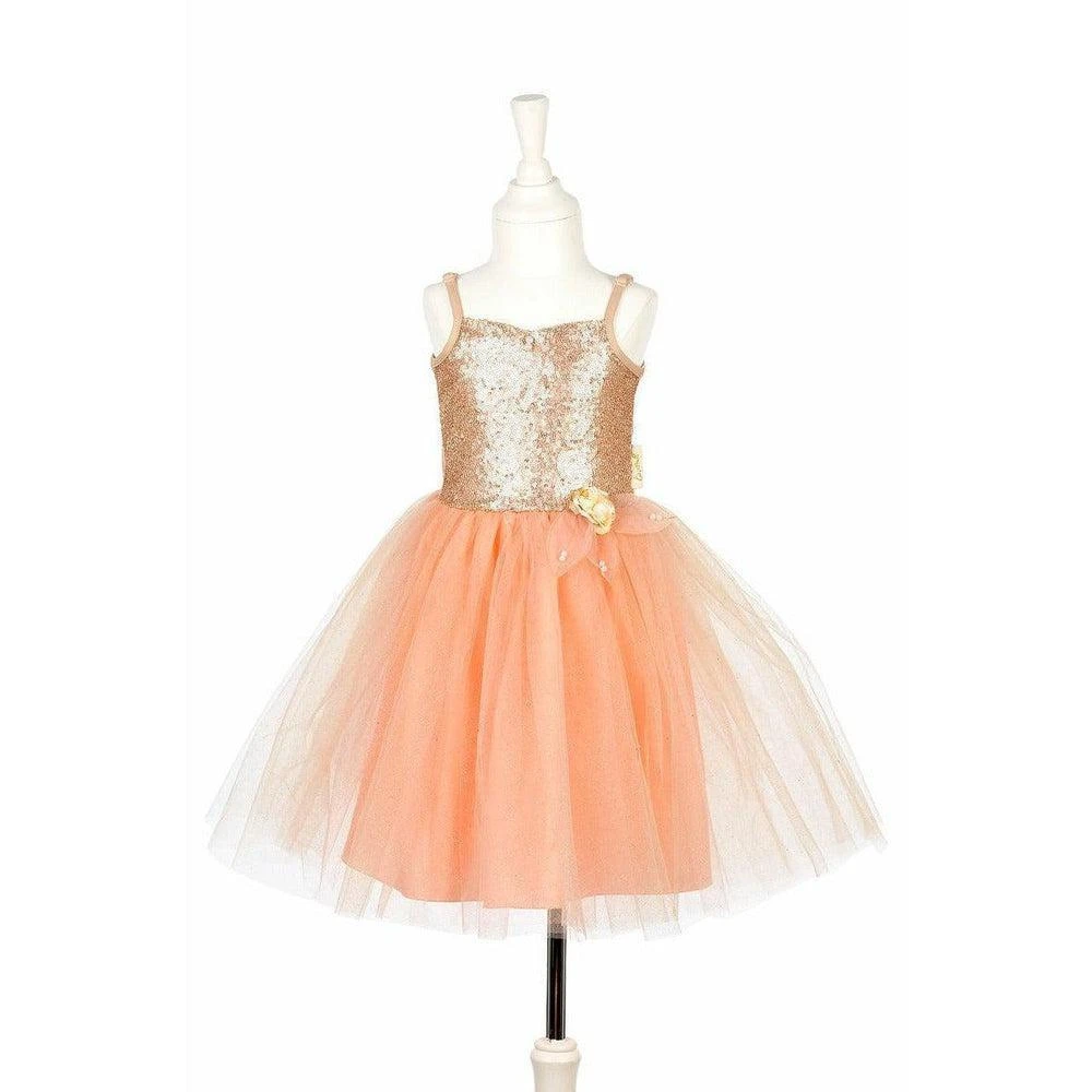 Déguisement Robe De Princesse Giselle Enfant 5-7 Ans, Couleur Rose Saumon Avec Tulle Et Bustier Paillettes
