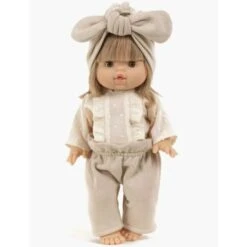 Ensemble Lili 3 Pièces En Plumetis Et Molleton Couleur Lin - Vêtement Pour Poupée Et Poupon