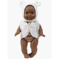 Ensemble Bonnet Orso Et Gilet Bouclette écru - Vêtement Pour Poupée Et Poupon