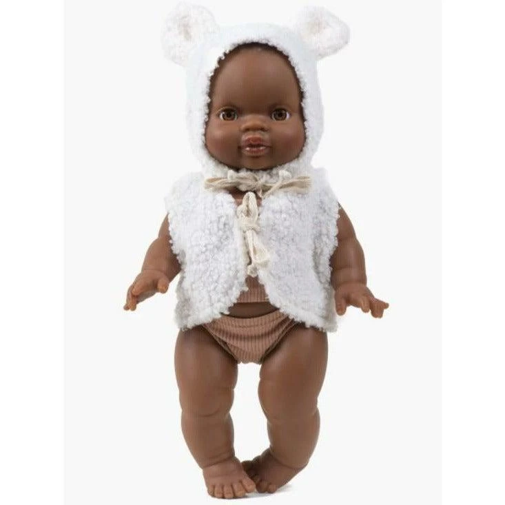 Ensemble Bonnet Orso Et Gilet Bouclette écru - Vêtement Pour Poupée Et Poupon