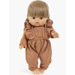 Ensemble Maya En Molleton Couleur Cassonade Et Son Top Pauline En Plumetis - Vêtement Pour Poupée Et Poupon