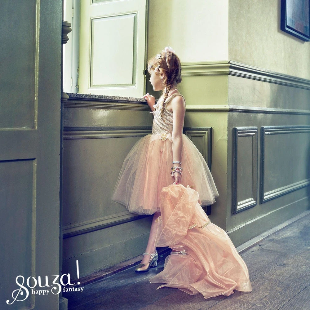 Déguisement Robe De Princesse Giselle Enfant 5-7 Ans, Couleur Rose Saumon Avec Tulle Et Bustier Paillettes – Image 3