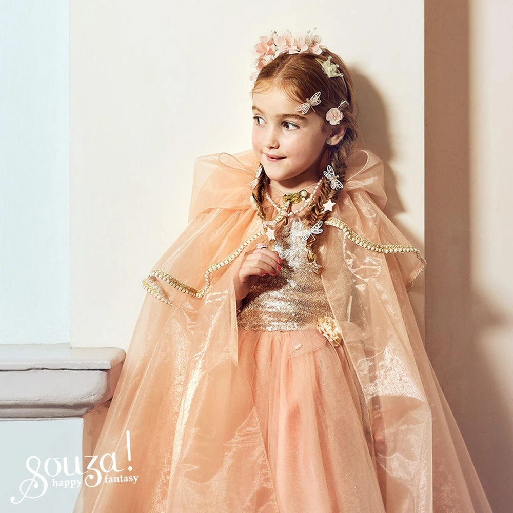 Déguisement Robe De Princesse Giselle Enfant 5-7 Ans, Couleur Rose Saumon Avec Tulle Et Bustier Paillettes – Image 4