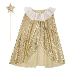 Meri-Meri Cape à Sequins Dorés Et Baguette Magique - Déguisement Enfant 3-6 Ans