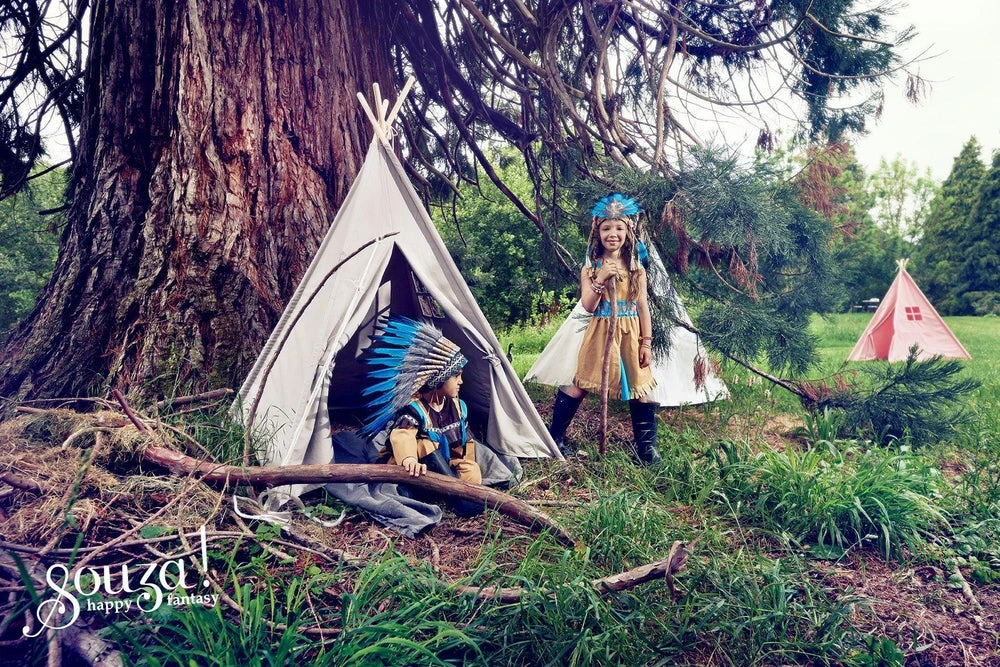 Coiffe Pour Indien Et Indienne Leyati Avec Plumes Bleues - Déguisement Enfant 3-7 Ans – Image 4