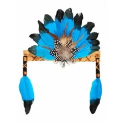 Coiffe Pour Indien Et Indienne Leyati Avec Plumes Bleues - Déguisement Enfant 3-7 Ans