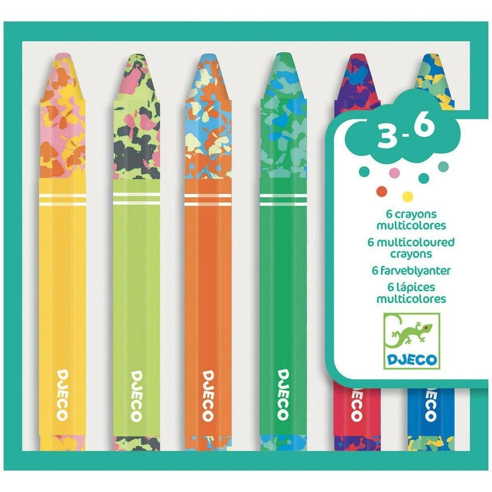 Djeco 6 Crayons Multicolores - Crayons Ă La Cire Enfant 3 Ans Et +