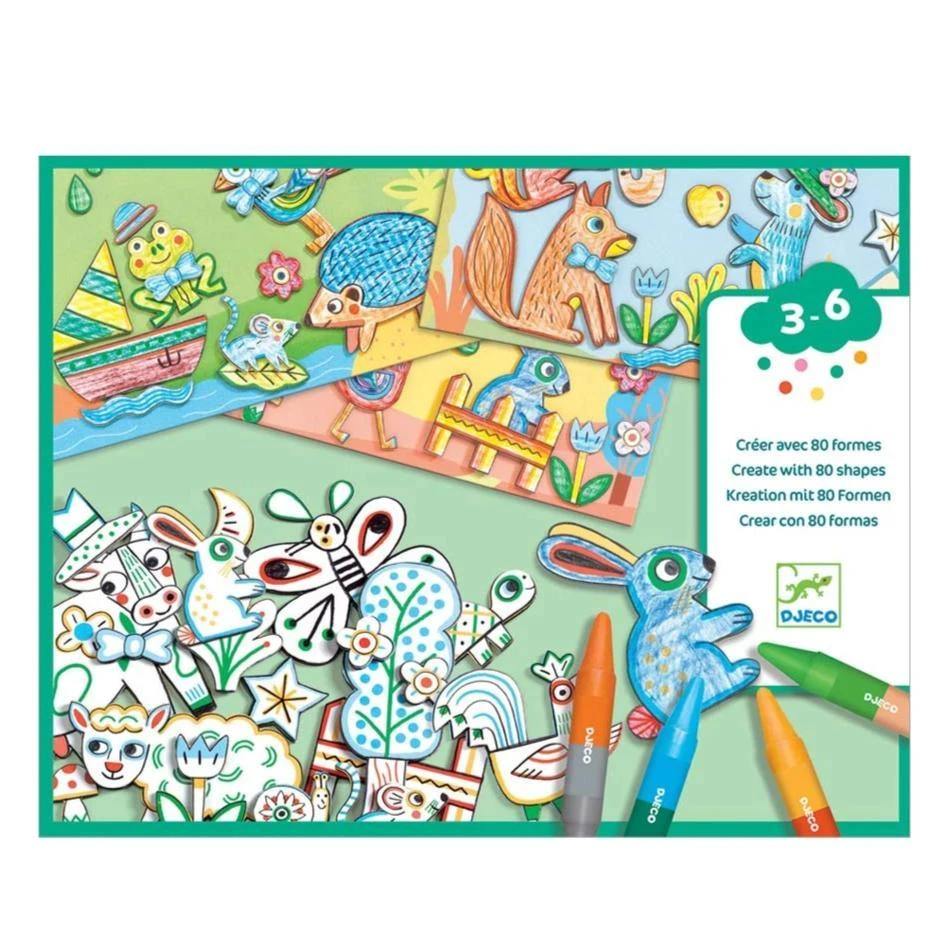 Djeco Créer Avec 80 Formes - Coloriage & Collage Avec Animaux Et Décors - Coffret Loisir Créatif Enfant 3 à 6 Ans – Image 2