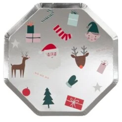 Meri-Meri 8 Grandes Assiettes En Carton Argentées - Icônes De Noël