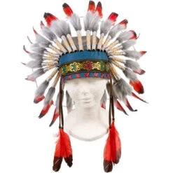 Coiffe Pour Indien Et Indienne Ituha Avec Plumes Rouges - Déguisement Enfant 3-7 Ans