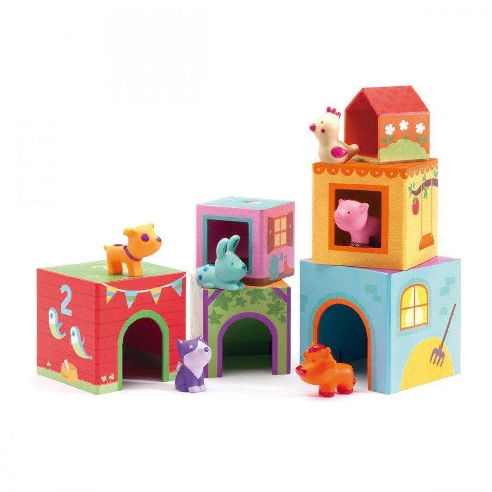 Djeco Topanifarm - Cubes Ă Empiler Et Animaux De La Ferme