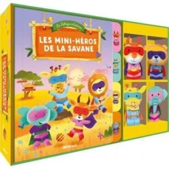 Les Mini Héros De La Savane - Livre Et Marionnettes à Doigts Bébé 1 An Et +