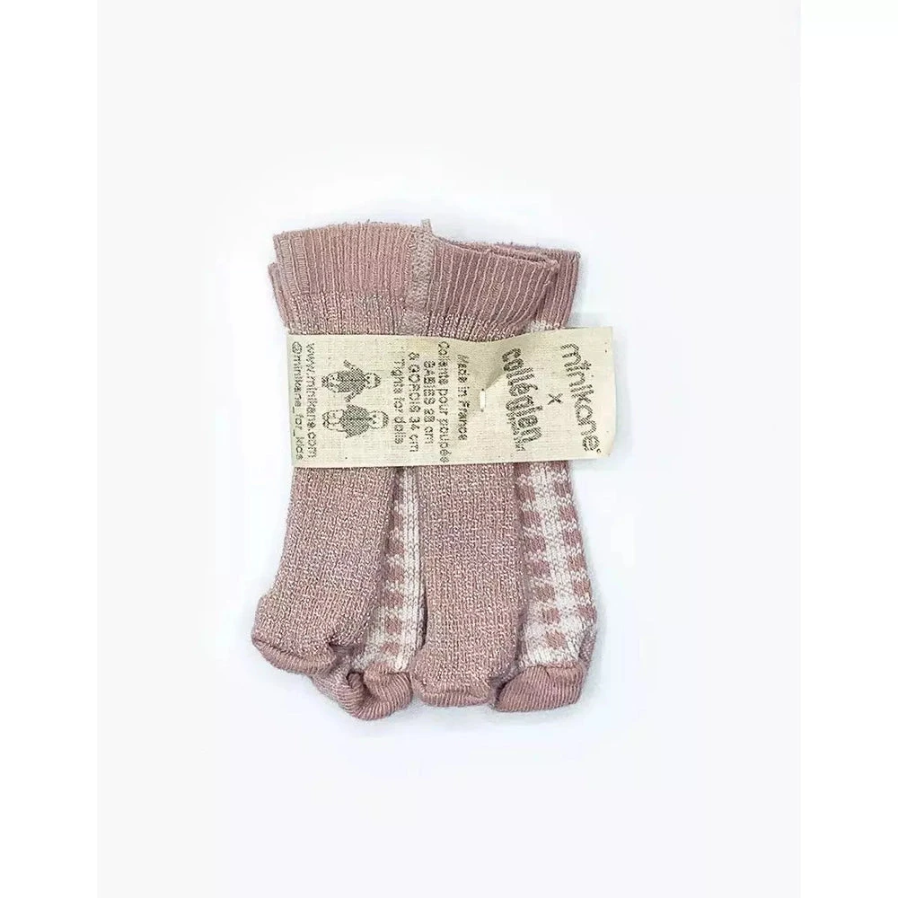 Lot De 2 Collants Vieux Rose à Carreaux/paillettes - Vêtement Pour Poupée Et Poupon