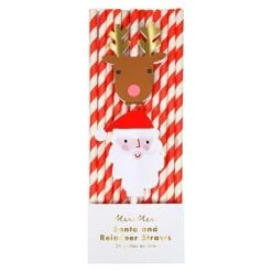 Meri-Meri 24 Pailles En Papier - Père Noël Et Renne