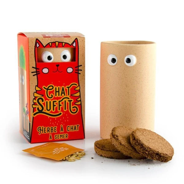 Kit De Jardinage - Pot Yeux "Chat Suffit" - Orge à Semer – Image 2