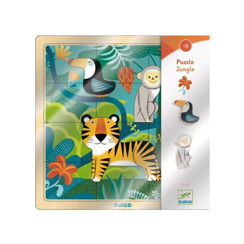 Djeco Puzzle En Bois 15 Pièces Pour 3 Ans Et Plus - Puzzlo Jungle