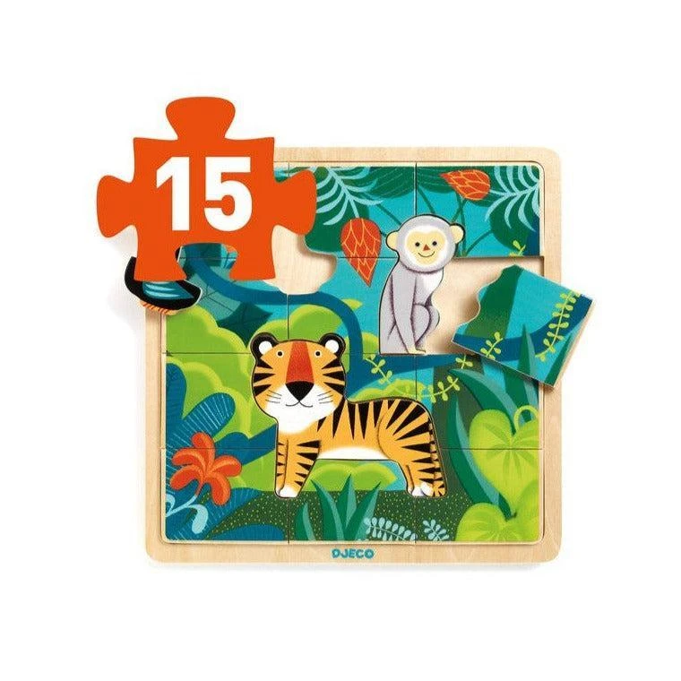 Djeco Puzzle En Bois 15 Pièces Pour 3 Ans Et Plus - Puzzlo Jungle – Image 3